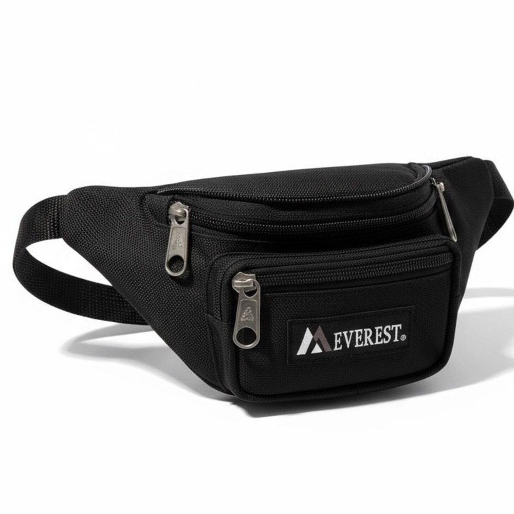 Everest Black Small Waist Pack Travel Fanny Pack Bag with Adjustable Strap